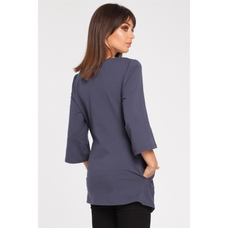 B015 Gładka elegancka tunika - niebieska