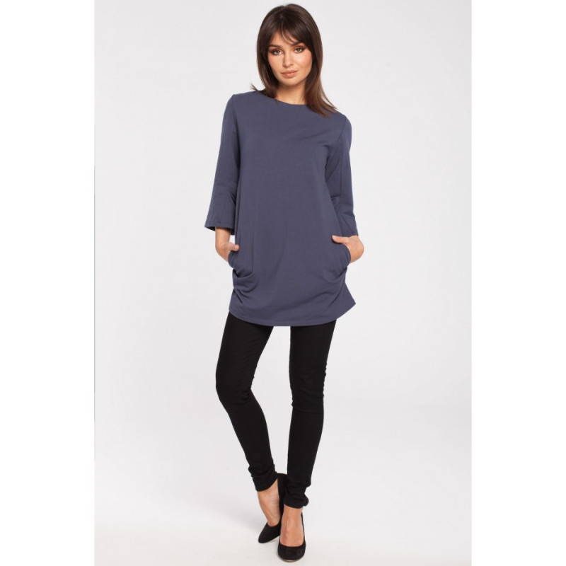 B015 Gładka elegancka tunika - niebieska