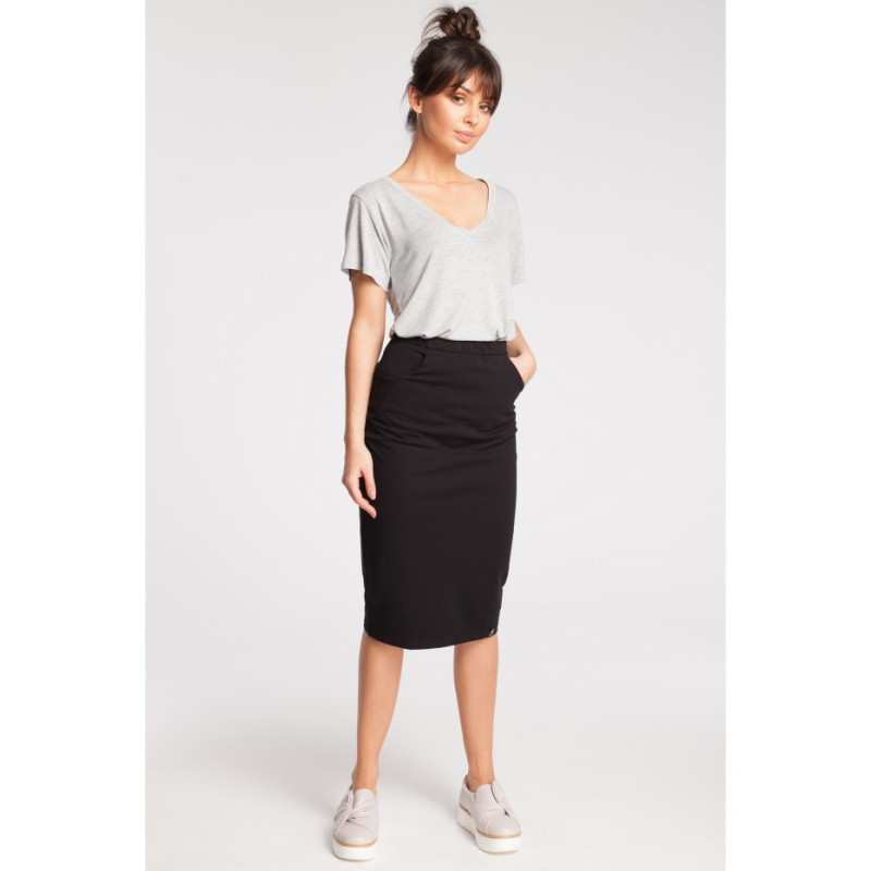 B019 Dresowa spódniczka ołówkowa - czarna