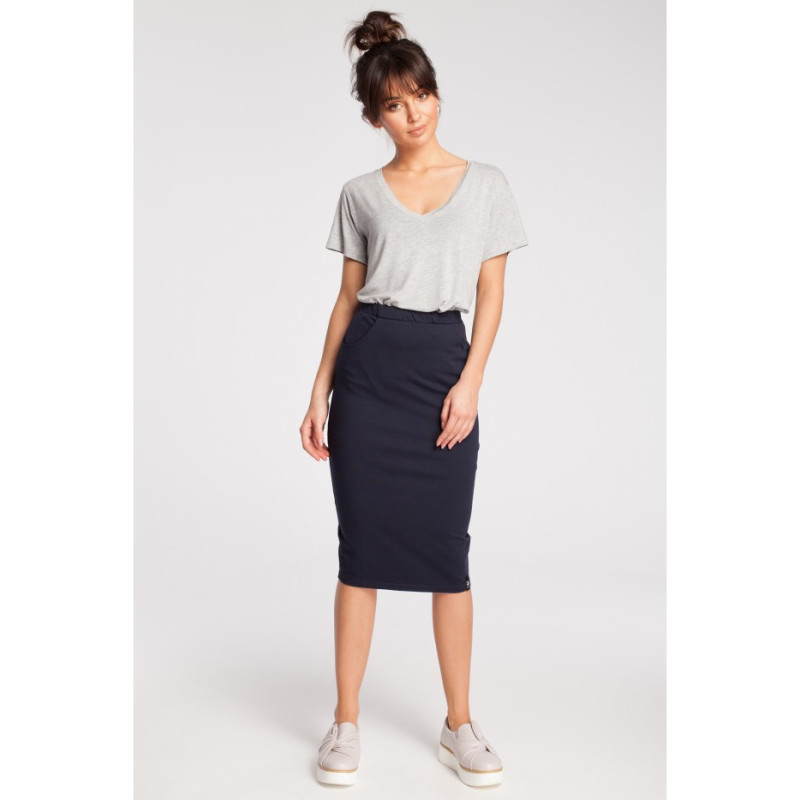 B019 Dresowa spódniczka ołówkowa - granatowa