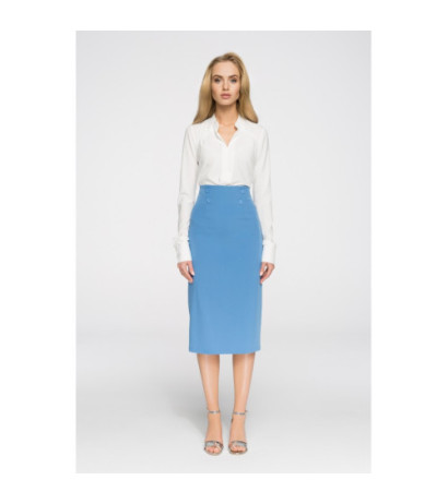 S065 Elegancka ołówkowa spódniczka midi - niebieska