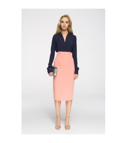 S065 Elegancka ołówkowa spódniczka midi - łososiowa