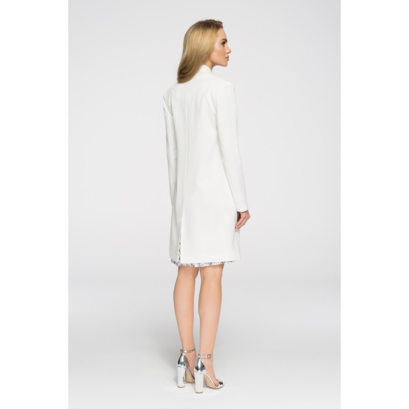 S071 Długi niezapinany blezer damski - ecru