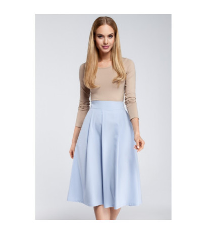 M302 Spódnica midi z zakładkami i kieszeniami - błękitna