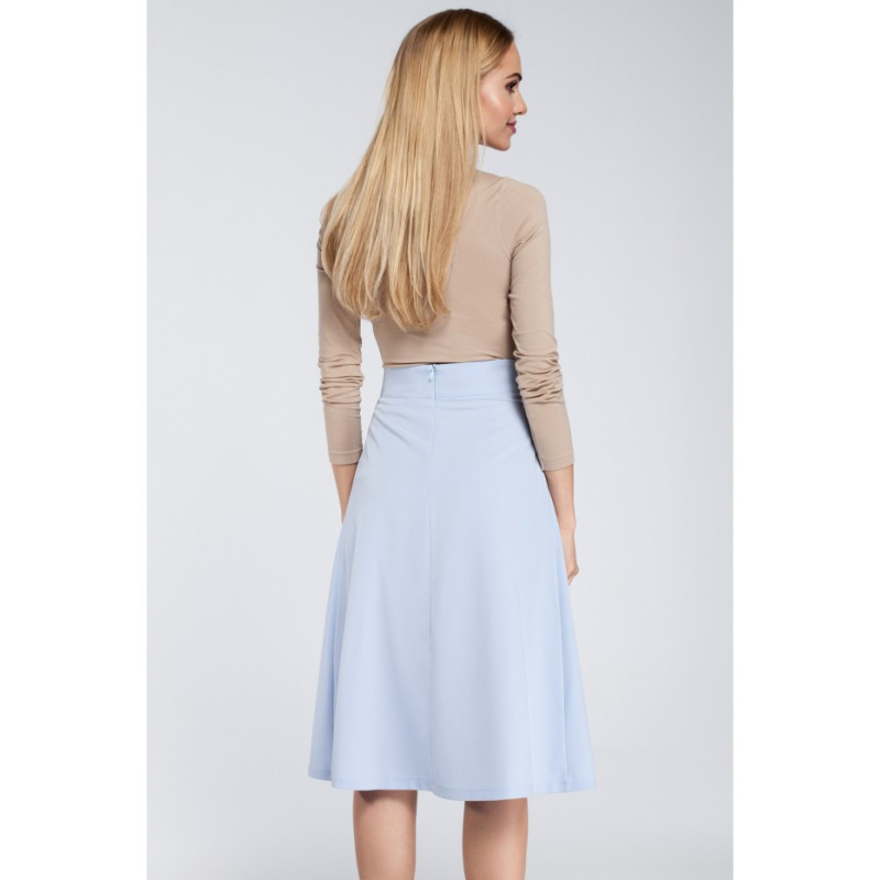 M302 Spódnica midi z zakładkami i kieszeniami - błękitna