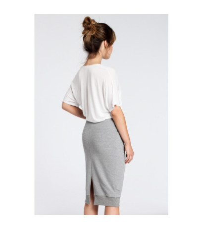 B031 Ołówkowa spódniczka midi z rozcięciem - szara