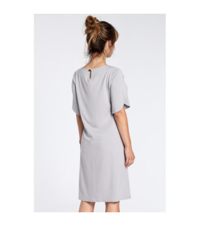 B035 Elegancka sukienka midi z falbankami - szara