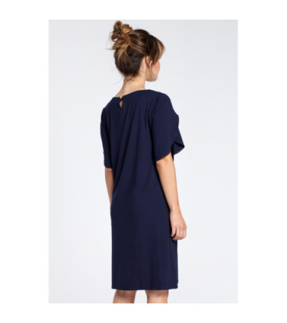 B035 Elegancka sukienka midi z falbankami - granatowa