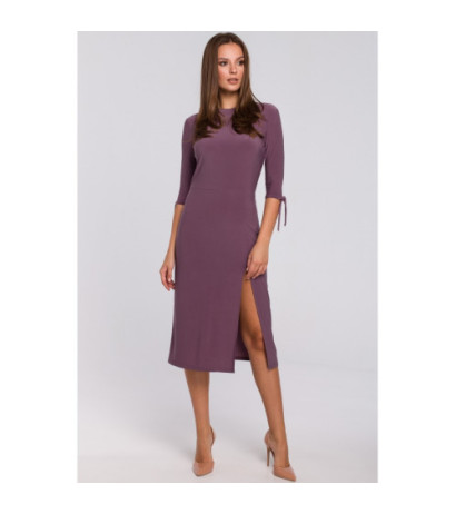 K007 Sukienka z wiązaniami przy rękawach - wrzosowa