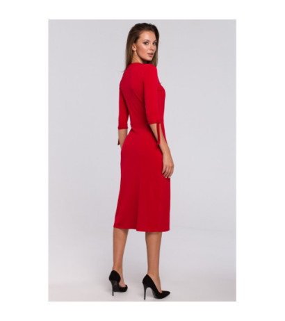 K007 Sukienka z wiązaniami przy rękawach - czerwona