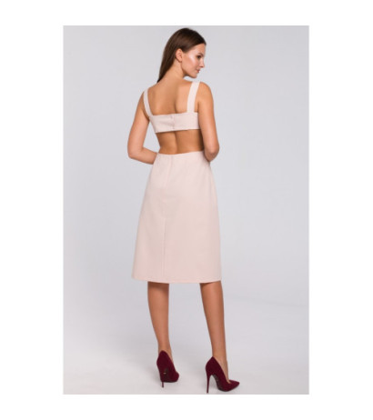 K011 Sukienka z odkrytymi plecami - beżowa