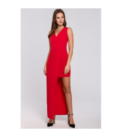 K026 Długa asymetryczna sukienka - czerwona