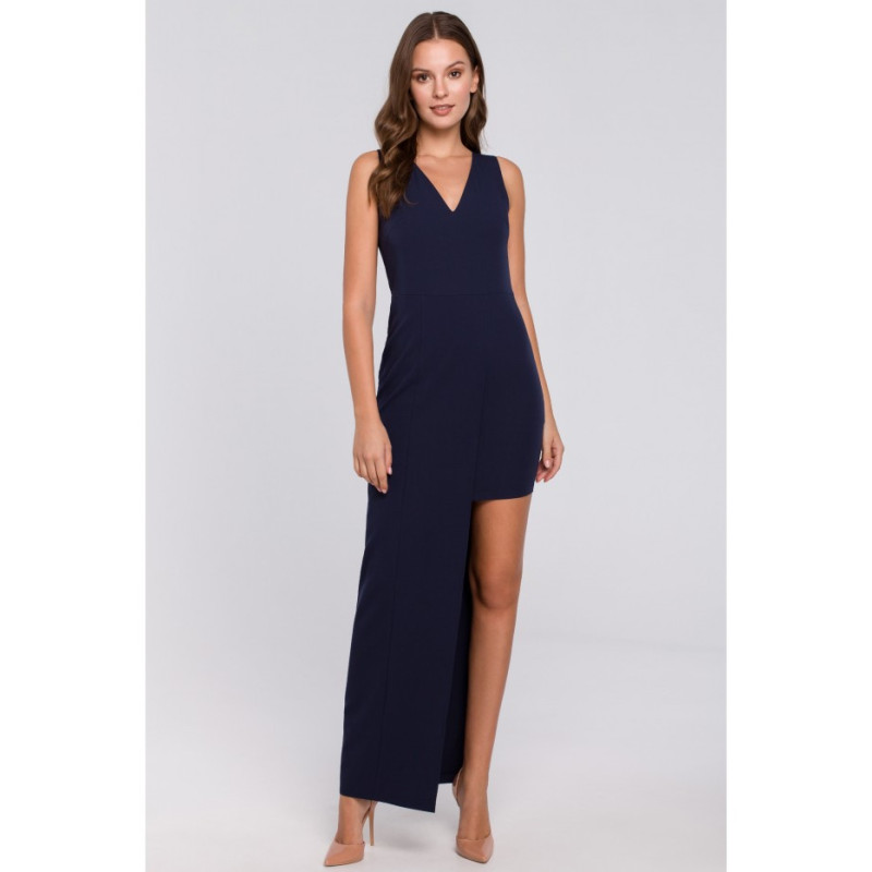 K026 Długa asymetryczna sukienka - granatowa