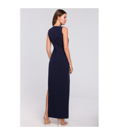K026 Długa asymetryczna sukienka - granatowa