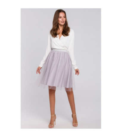 K033 Tiulowa spódnica na srebrnej gumie - szara