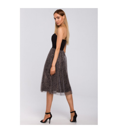 M482 Sukienka gorsetowa z tiulem w panterkę - czarna