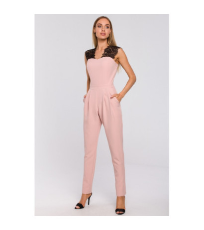 M484 Kombinezon z koronką - pudrowy