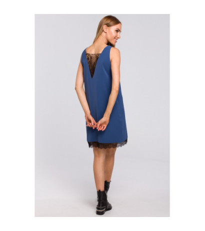M488 Sukienka z koronkową wstawką z przodu i z tyłu - niebieska