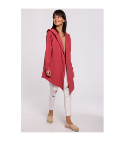 B137 Blezer z kapturem i bez zapięcia - koralowy