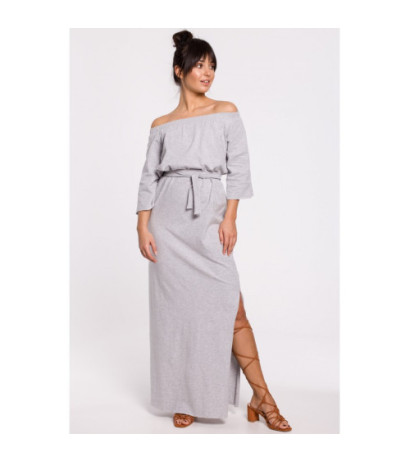 B146 Sukienka maxi z dekoltem rozkładanym na ramiona - szara