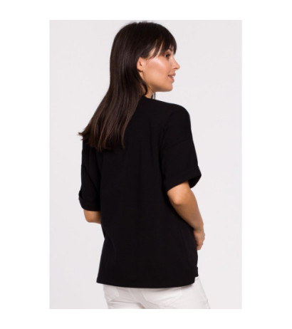 B147 T-shirt oversize z okrągłym dekoltem - czarny