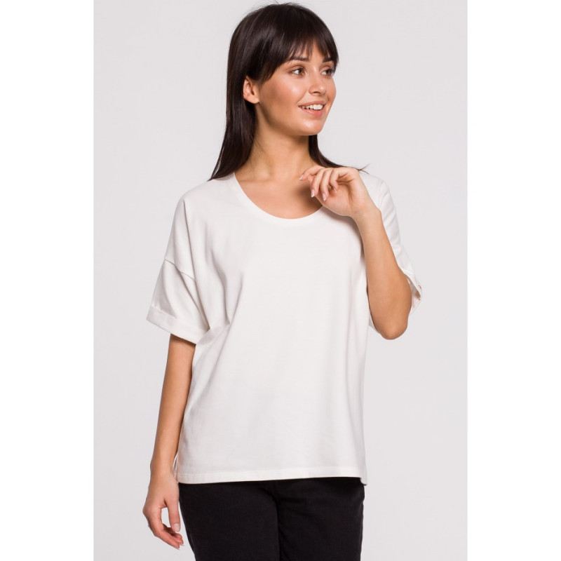 B147 T-shirt oversize z okrągłym dekoltem - ecru