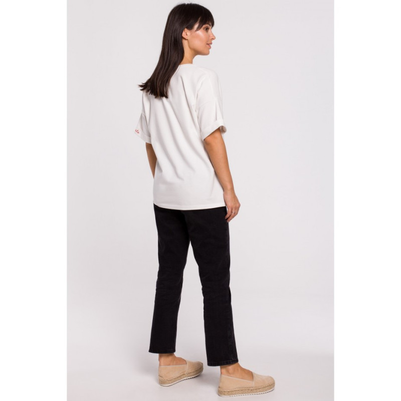 B147 T-shirt oversize z okrągłym dekoltem - ecru