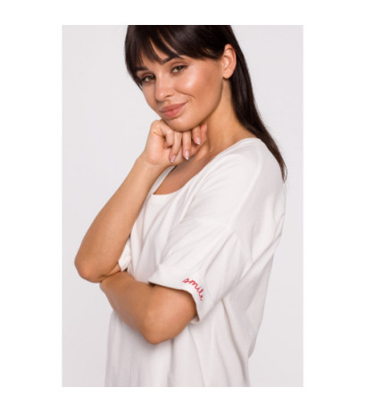 B147 T-shirt oversize z okrągłym dekoltem - ecru