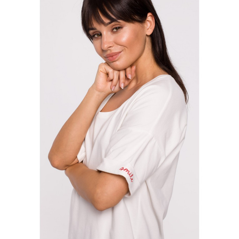 B147 T-shirt oversize z okrągłym dekoltem - ecru