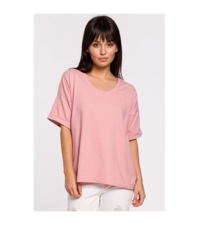 B147 T-shirt oversize z okrągłym dekoltem - różowy