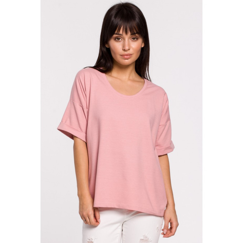 B147 T-shirt oversize z okrągłym dekoltem - różowy