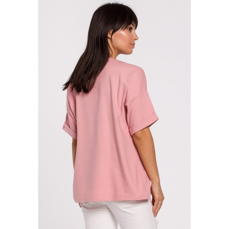 B147 T-shirt oversize z okrągłym dekoltem - różowy