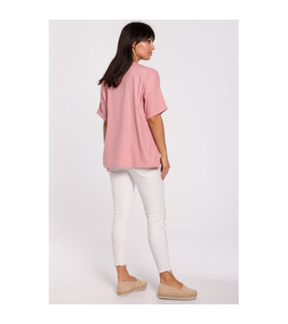 B147 T-shirt oversize z okrągłym dekoltem - różowy
