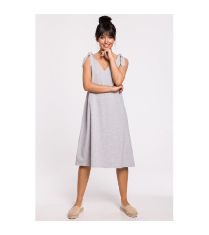 B148 Sukienka na wiązanych ramiączkach - szara