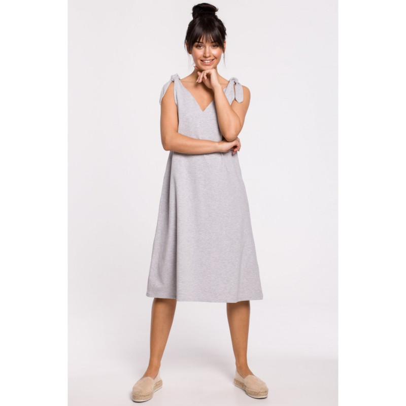 B148 Sukienka na wiązanych ramiączkach - szara