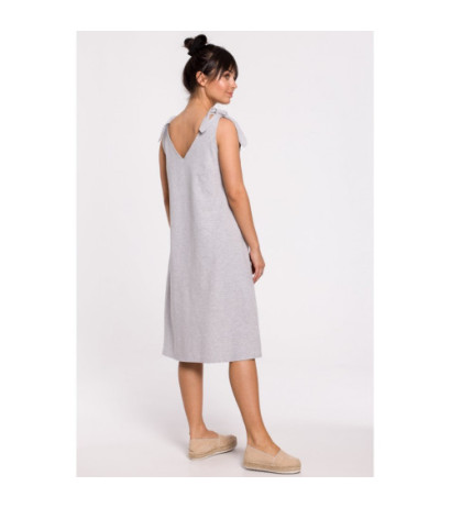 B148 Sukienka na wiązanych ramiączkach - szara