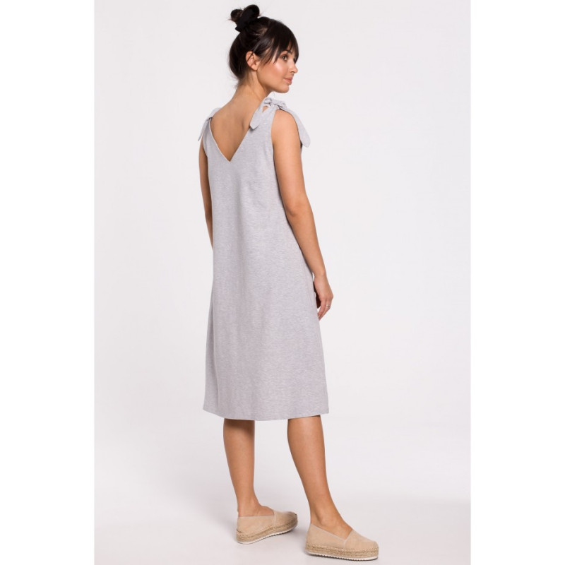 B148 Sukienka na wiązanych ramiączkach - szara