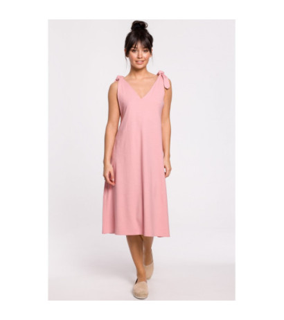 B148 Sukienka na wiązanych ramiączkach - różowa