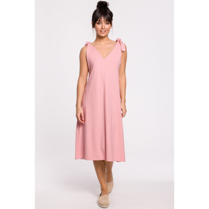 B148 Sukienka na wiązanych ramiączkach - różowa