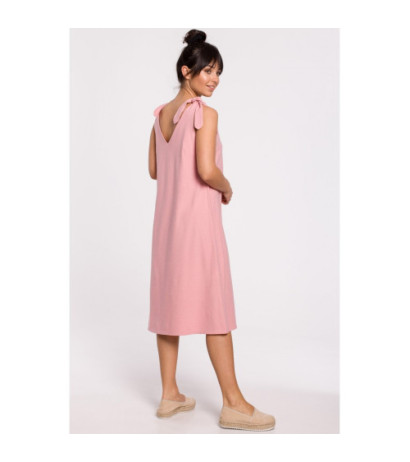 B148 Sukienka na wiązanych ramiączkach - różowa