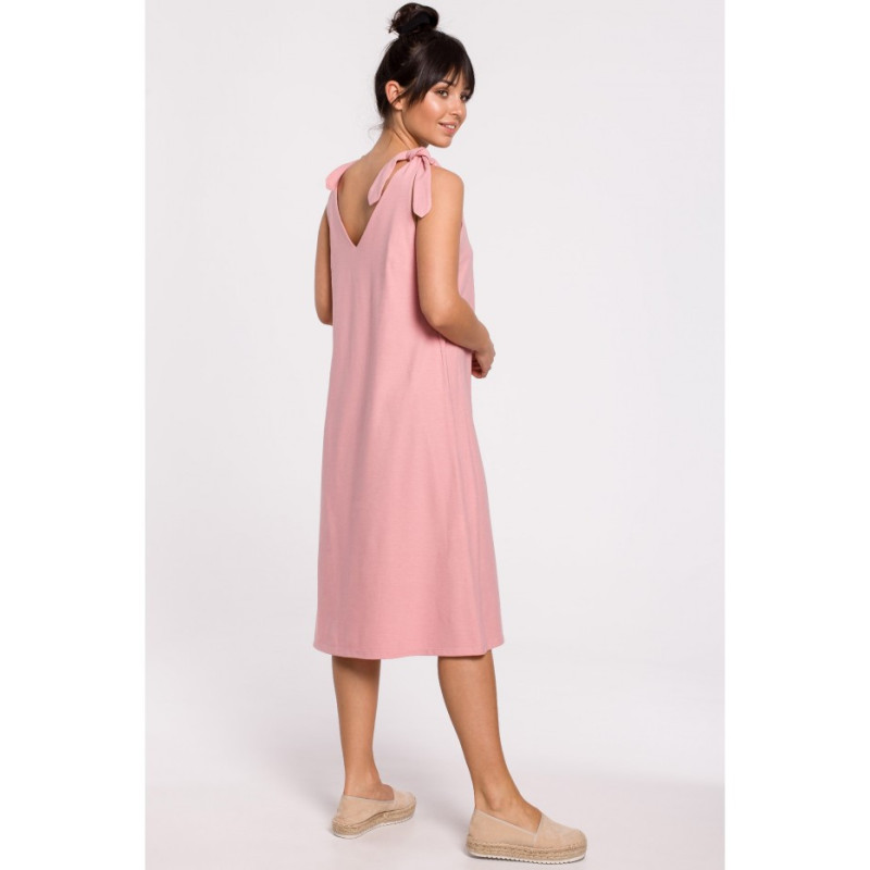 B148 Sukienka na wiązanych ramiączkach - różowa