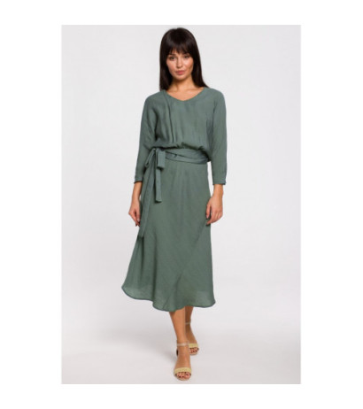 B149 Sukienka midi z paskiem - miętowa