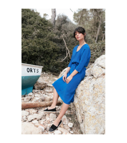 B149 Sukienka midi z paskiem - chabrowa