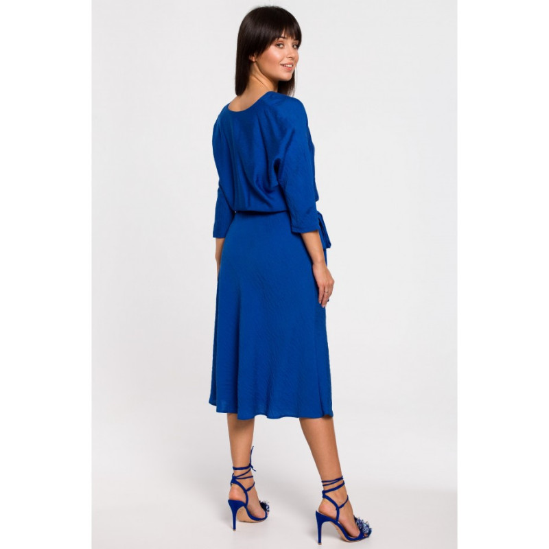 B149 Sukienka midi z paskiem - chabrowa