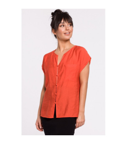 B150 Bluzka z krótkim rękawem zapinana na guziki - pomarańczowa