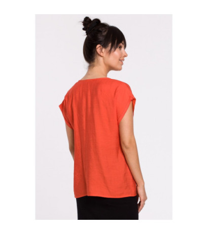 B150 Bluzka z krótkim rękawem zapinana na guziki - pomarańczowa
