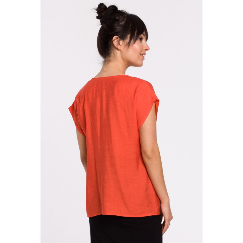 B150 Bluzka z krótkim rękawem zapinana na guziki - pomarańczowa
