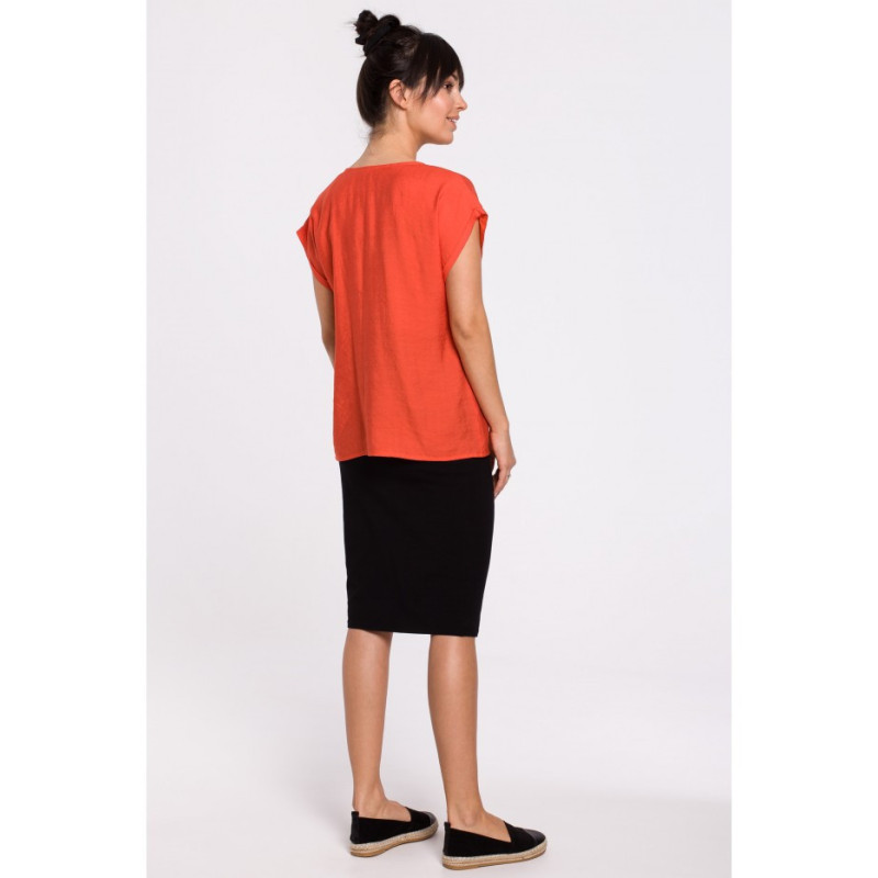 B150 Bluzka z krótkim rękawem zapinana na guziki - pomarańczowa