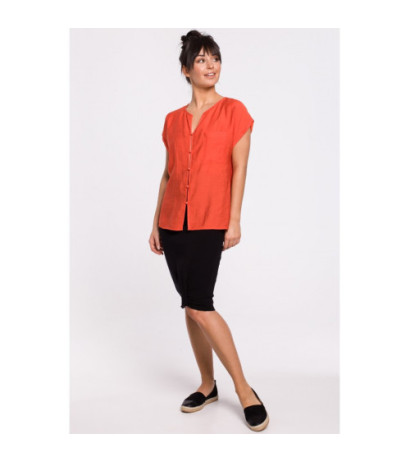 B150 Bluzka z krótkim rękawem zapinana na guziki - pomarańczowa