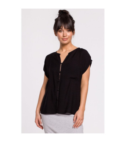 B150 Bluzka z krótkim rękawem zapinana na guziki - czarna